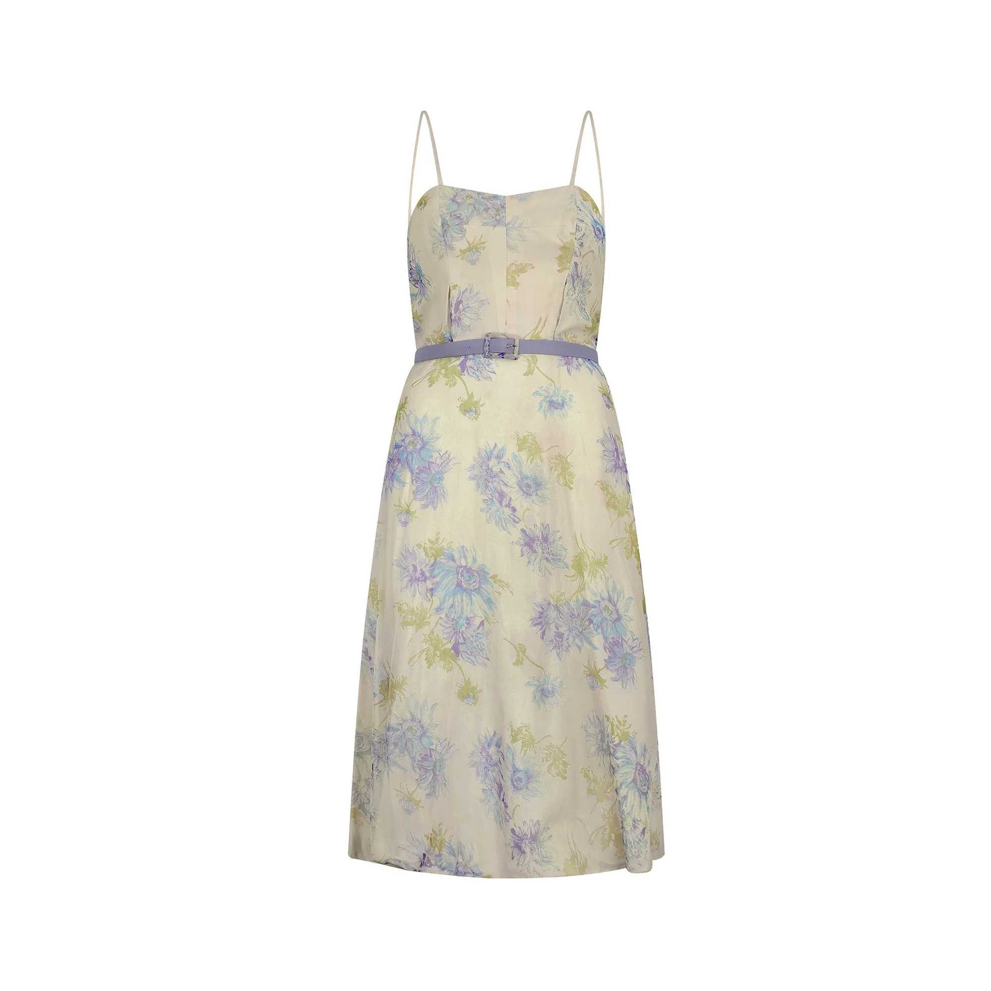 1960s Lilac and Cream Floral Silk Dress Ensemble