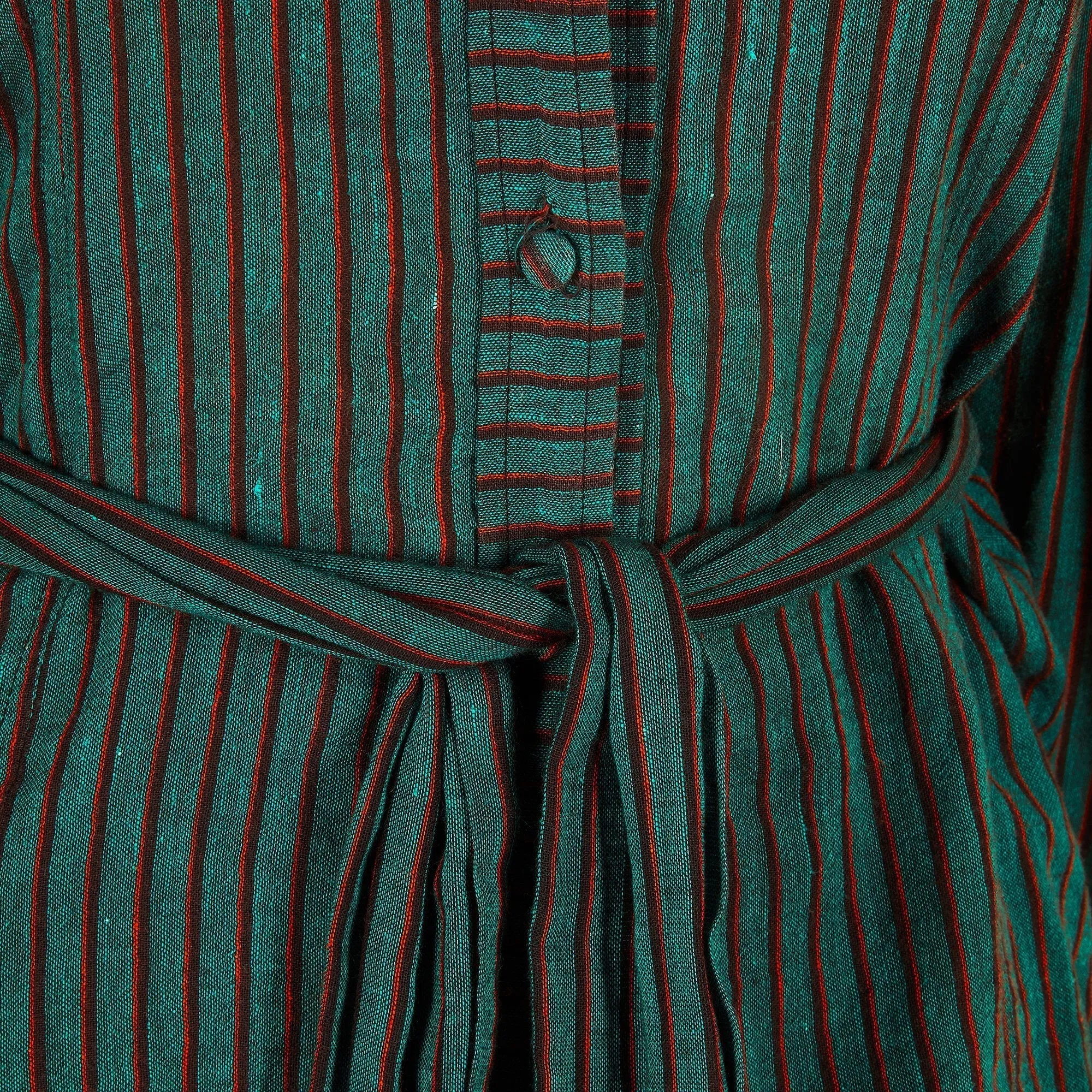 1970s Caroline Charles Cotton Striped Blouse and Skirt Ensemble