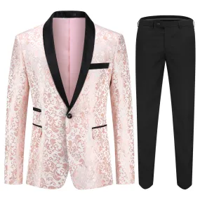 2-Piece Print Suit Slim Fit Paisley Pink Suit