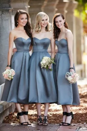 2024 Bridesmaid Dresses A Line Sweetheart Satin Tea-Length PSQP9BSN