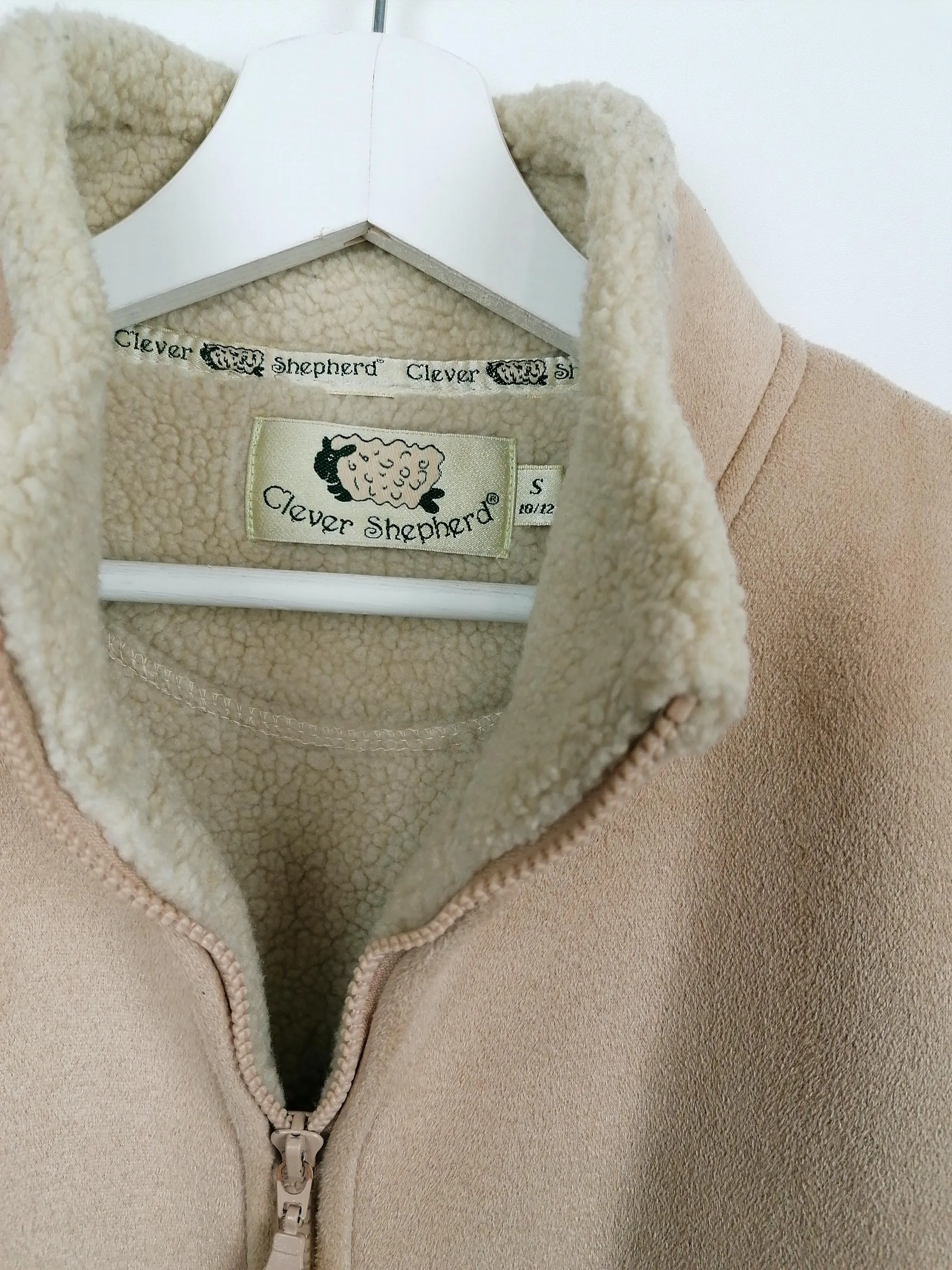 Clever Shepherd Faux Shearling Jacket with Sheep Embroidery - Size S-M / UK 10-12, 90s Vintage Style