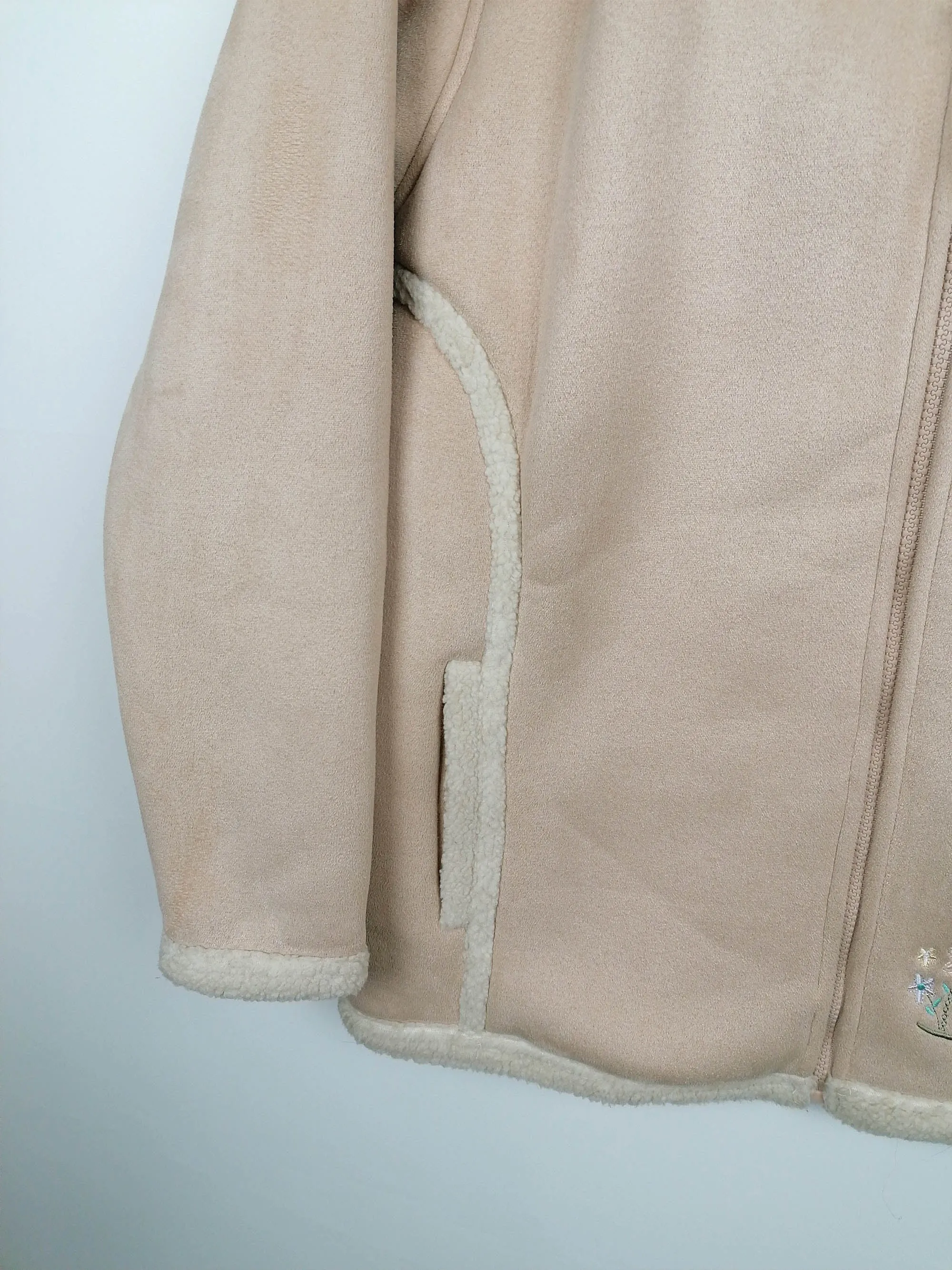 Clever Shepherd Faux Shearling Jacket with Sheep Embroidery - Size S-M / UK 10-12, 90s Vintage Style