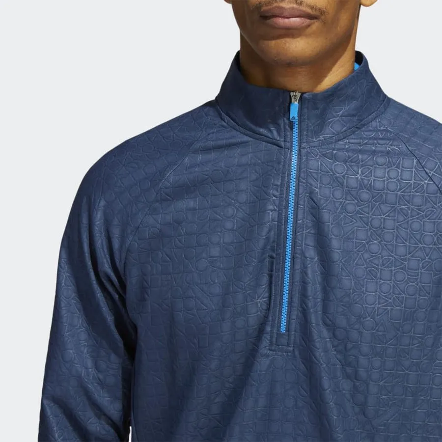 Adidas Debossed Quarter-Zip Pullover - Blue