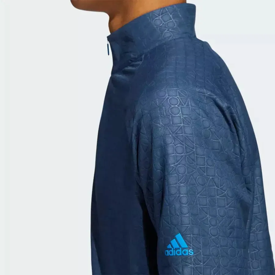 Adidas Debossed Quarter-Zip Pullover - Blue