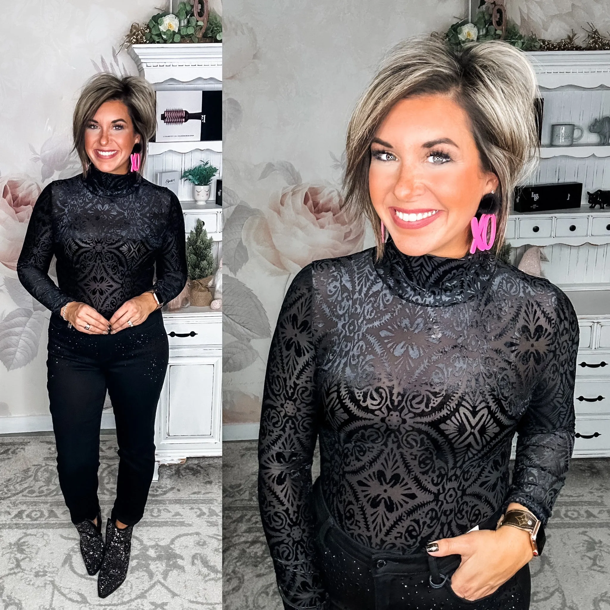 Always in Love Velvet Mockneck Top - Black