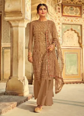 Amazing Beige Color Georgette Fabric Dori Work Sharara Salwar Suit