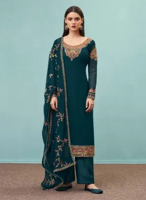 Amazing Teal Green Color Georgette Base Pant Style Suit