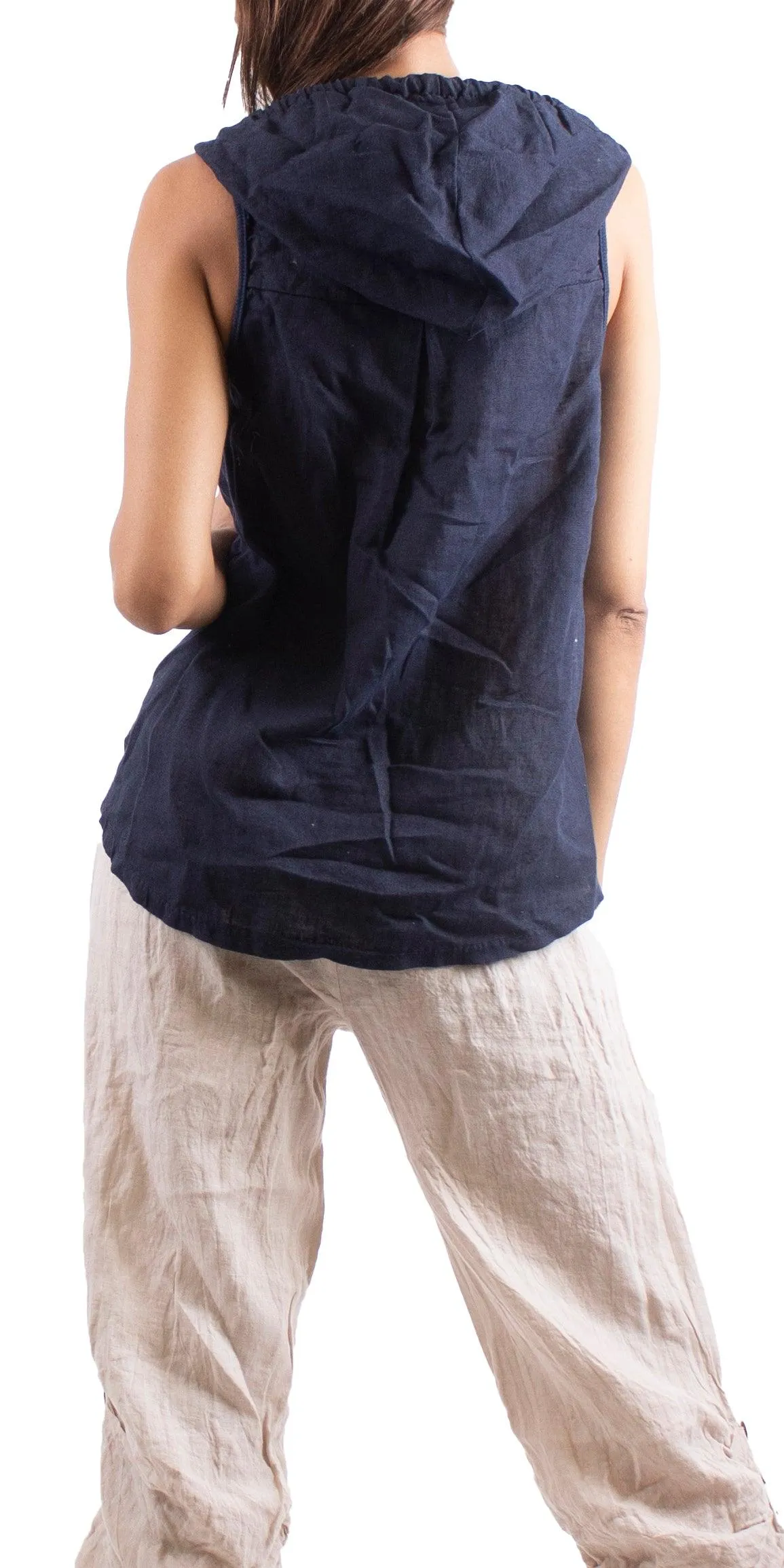 Anita Linen Sleeveless Hooded Vest