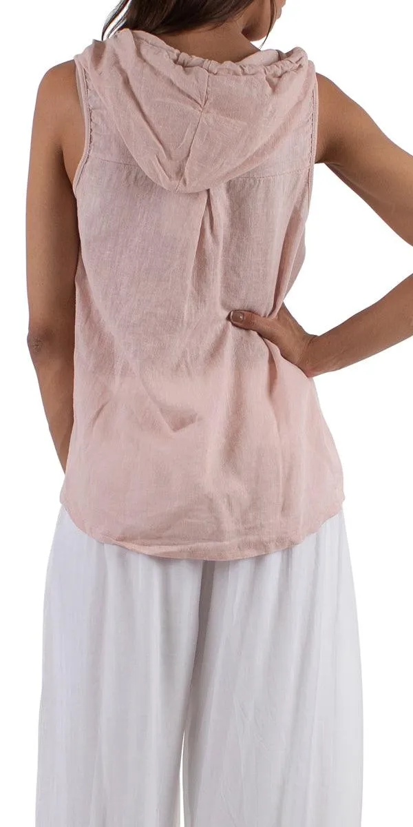 Anita Linen Sleeveless Hooded Vest