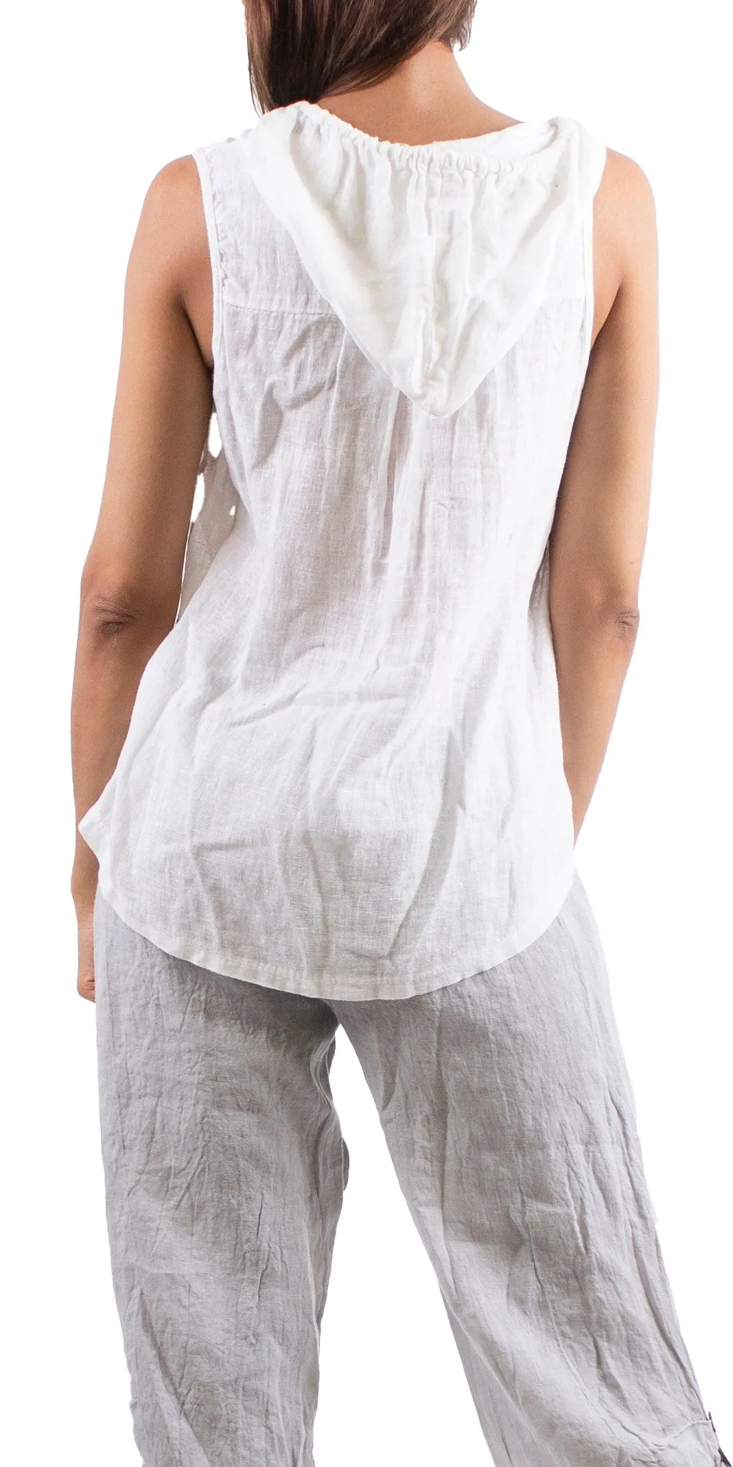 Anita Linen Sleeveless Hooded Vest