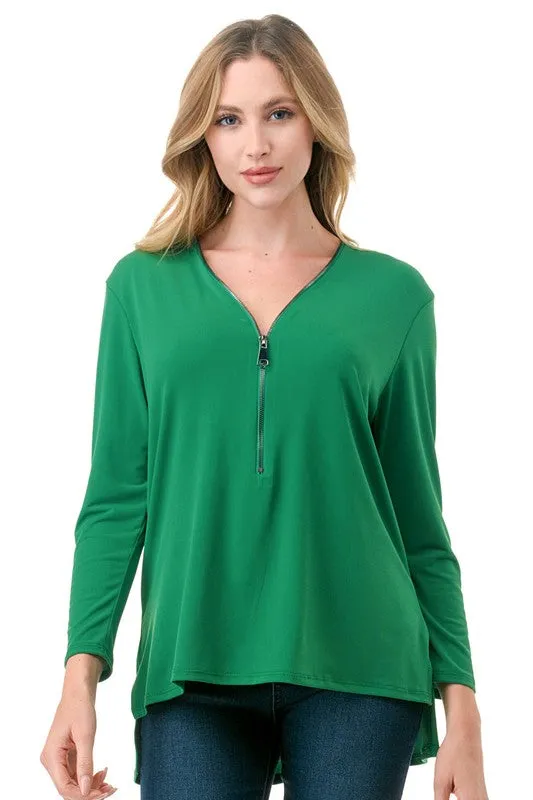 Ariella Hi Low Zipper Top - Green