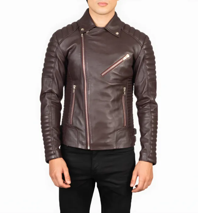 Armand Maroon Leather Biker Jacket