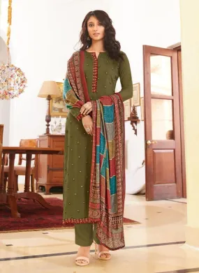 Art Silk Base Green Color Sequins Work Pant Style Salwar Suit