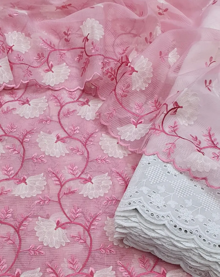 Baby Pink Kota Doriya Embroidery Work Suit