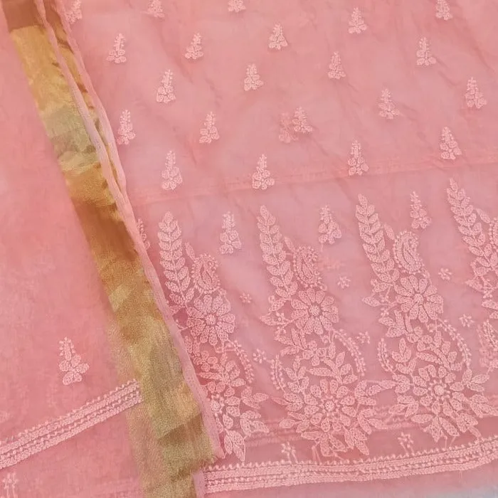 Baby Pink Organza Chinkari Salwar Suit material