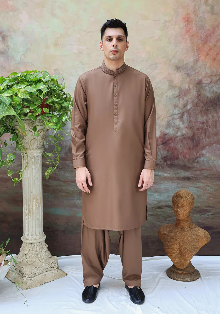 Basic Poly Viscose Breen Classic Fit Embroidered Suit