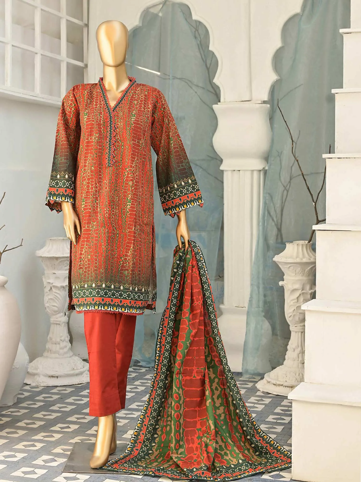 Bin Saeed Khaddar Rust Orange 3-Piece Suit