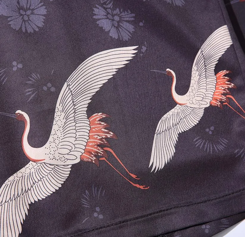 Black Crane Kimono Robe | Anime Kimono