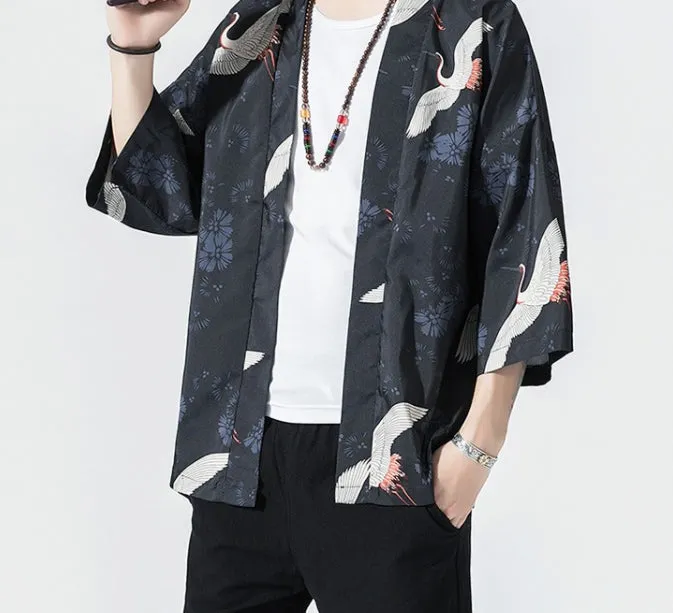 Black Crane Kimono Robe | Anime Kimono