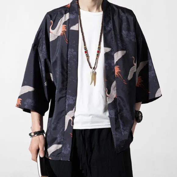 Black Crane Kimono Robe | Anime Kimono