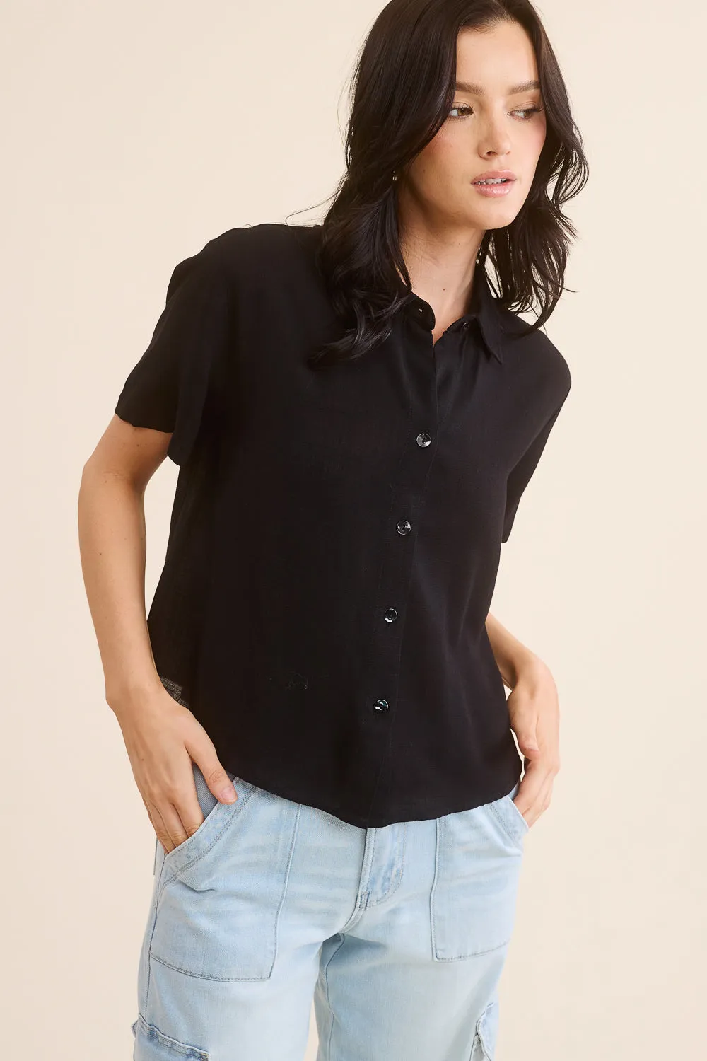 Black Short Sleeve Button Down