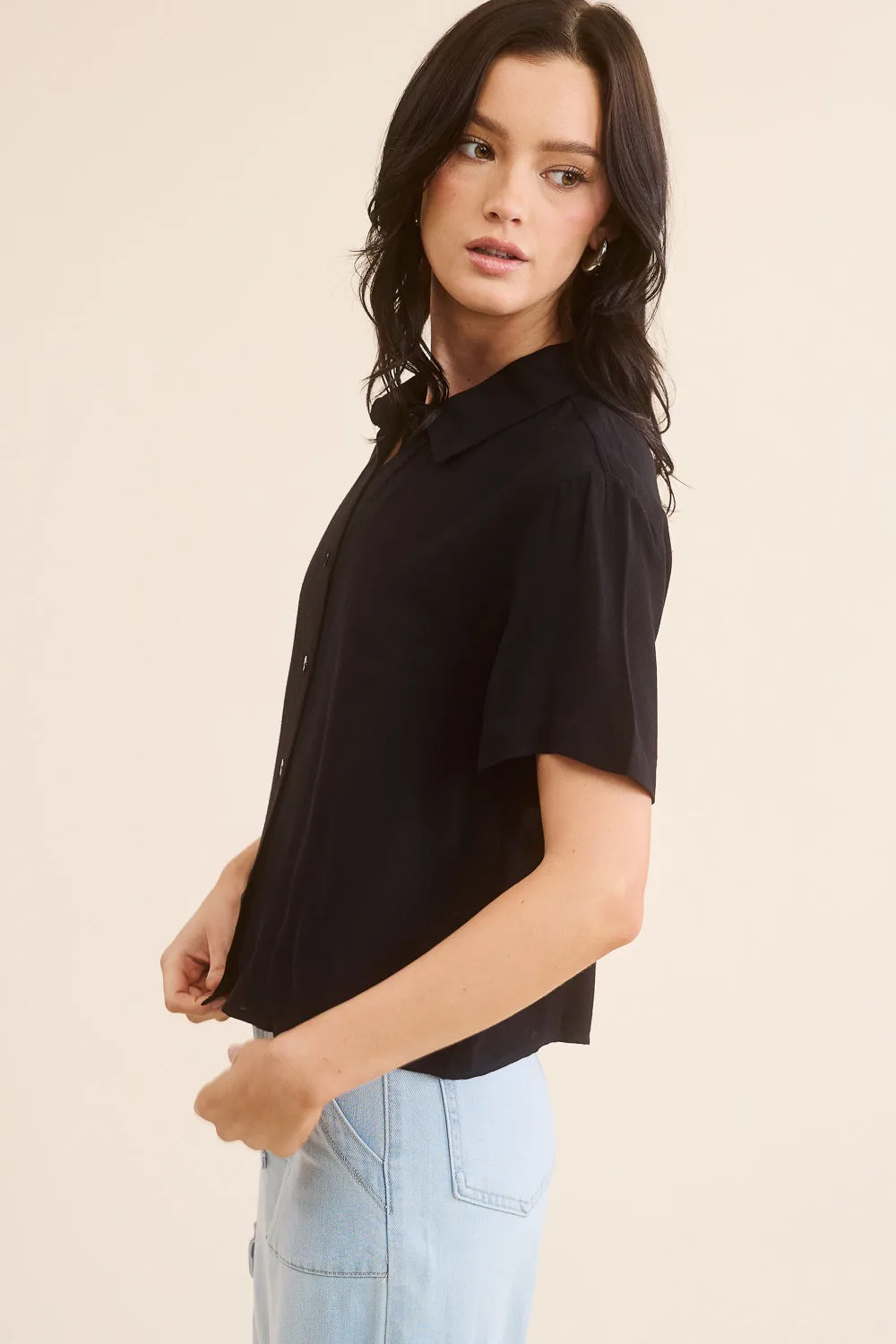 Black Short Sleeve Button Down