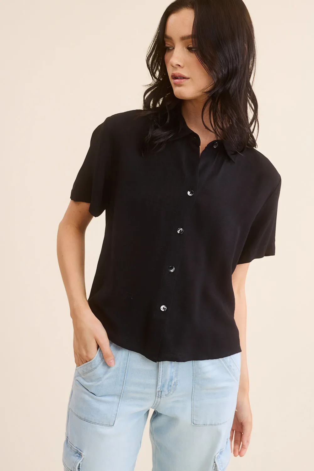 Black Short Sleeve Button Down