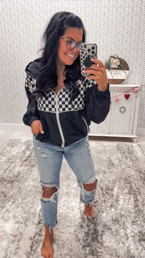 Black/White Checkered Full Zip Jackets