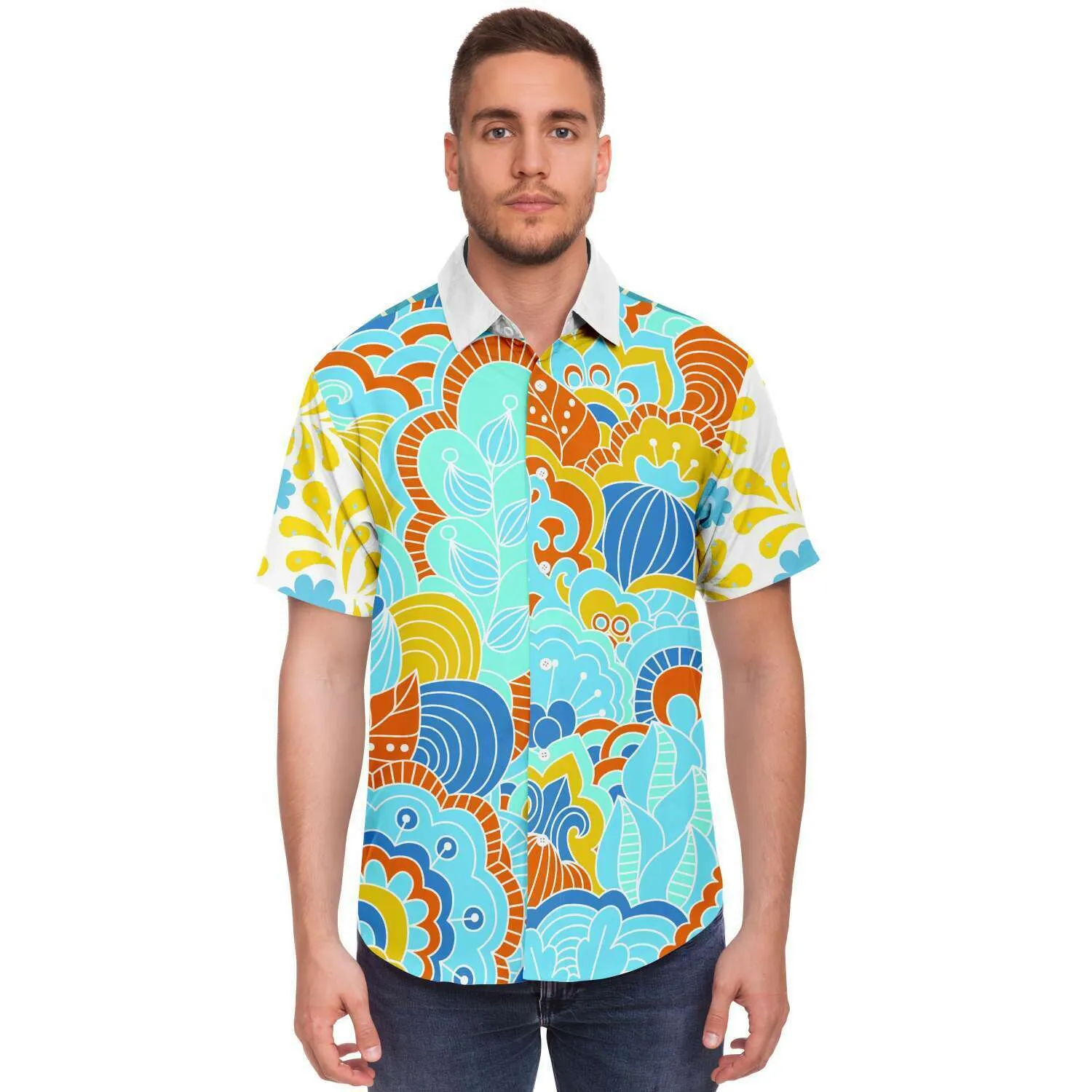 Blue Bullwinkle Short Sleeve Button Down Shirt