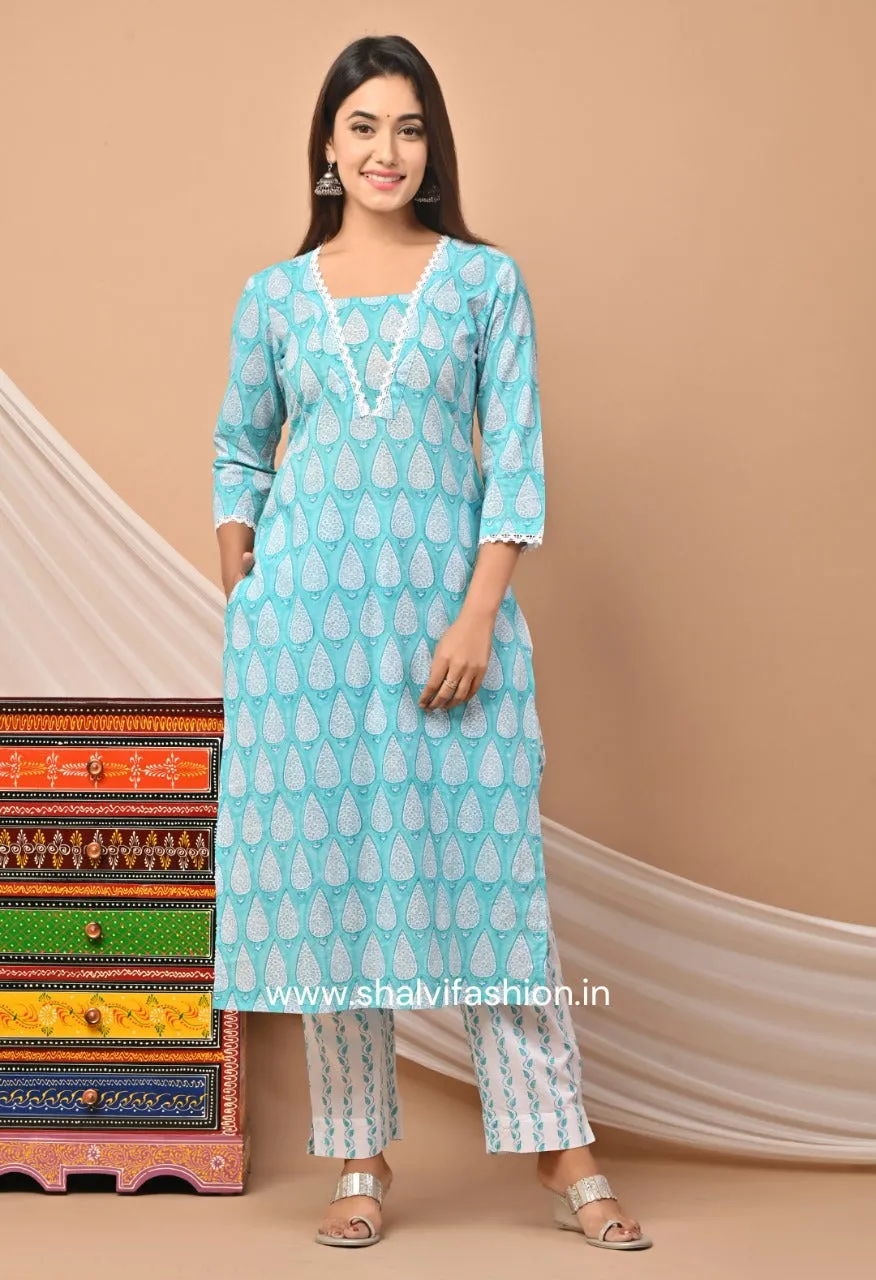 Blue Horizon Hand Block Printed Cotton Suit Set (CSS52KD)