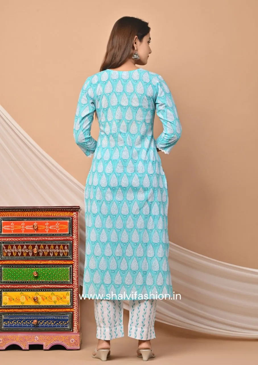 Blue Horizon Hand Block Printed Cotton Suit Set (CSS52KD)