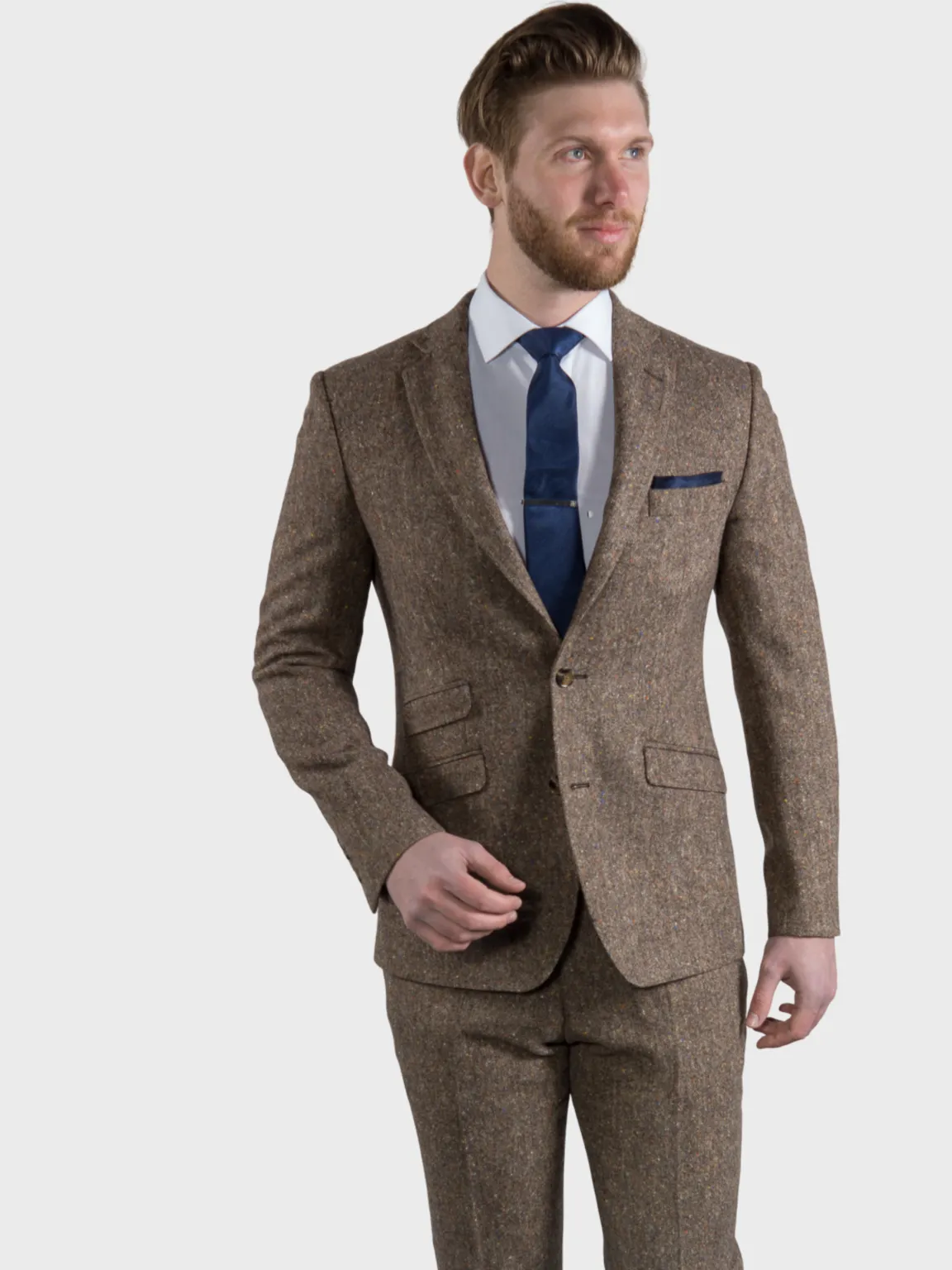 Brown Donegal Tweed Suit 3 Piece 100% Wool Suit Elton by Torre