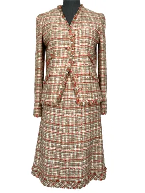 CHANEL 04P Plaid Tweed Skirt Suit Size S