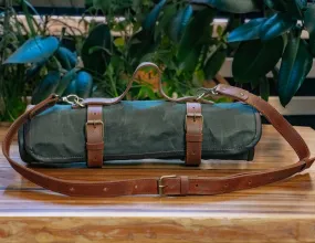 Chefs Knife Roll with Initials | Waxed Canvas | Shoulder Leather Strap