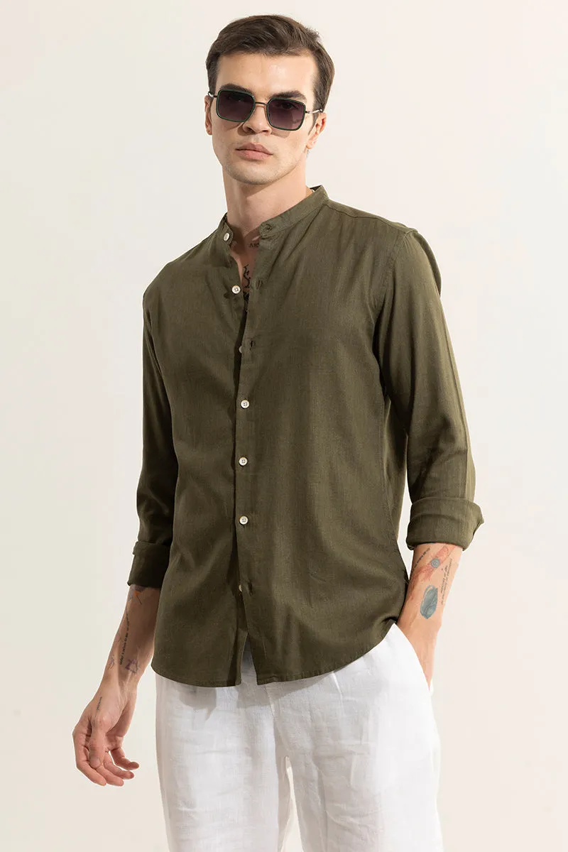 Classic Mandarin Olive Shirt