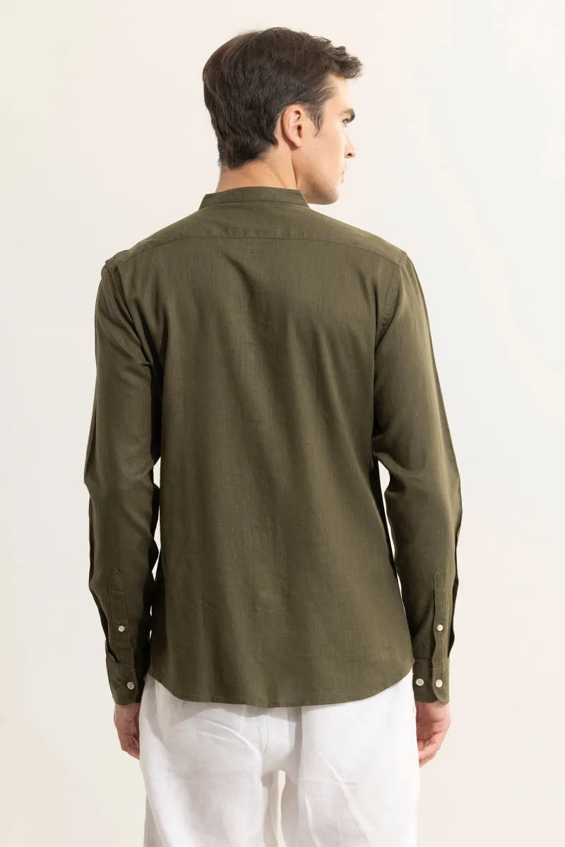 Classic Mandarin Olive Shirt