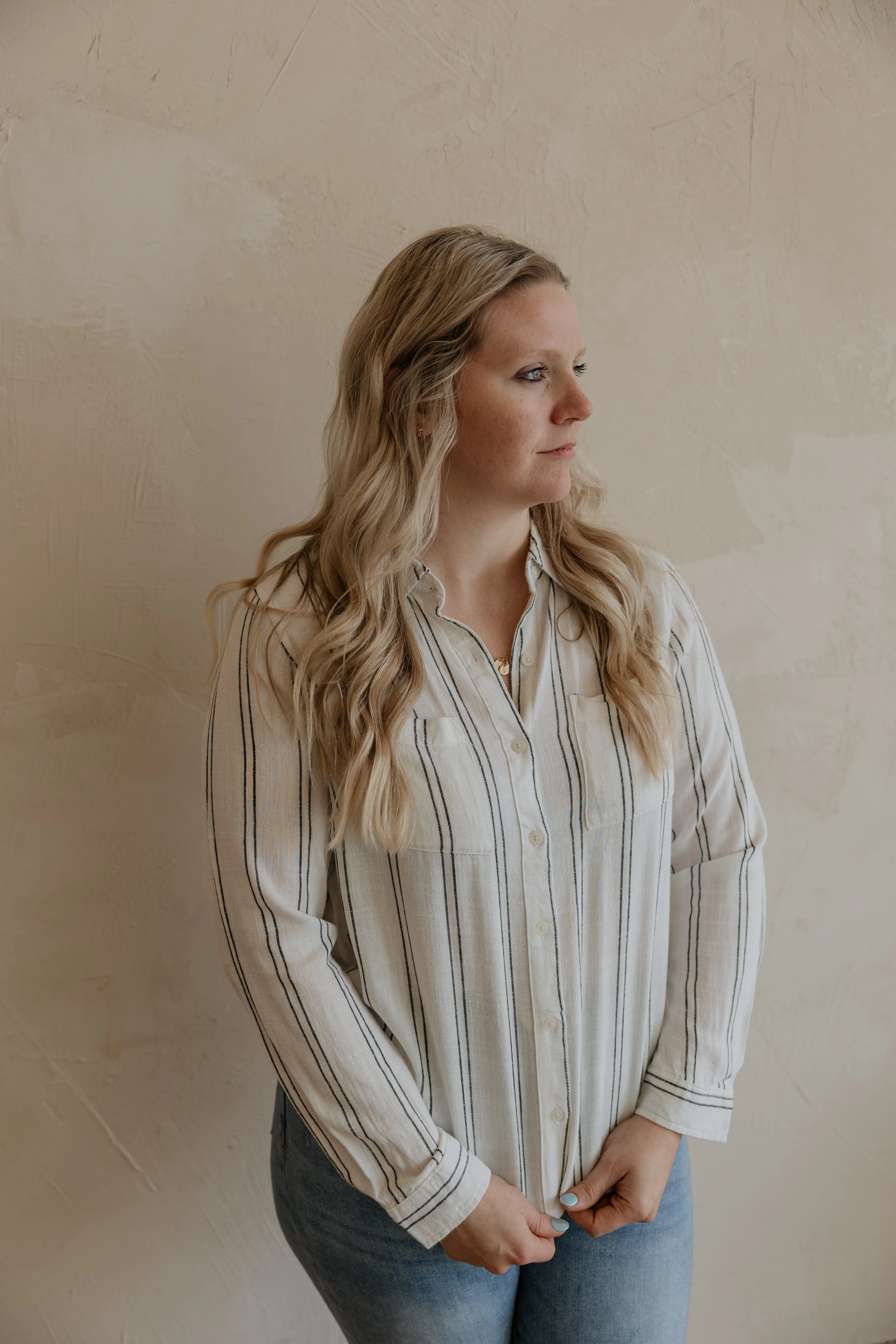 CLEO STRIPED BUTTON DOWN SHIRT