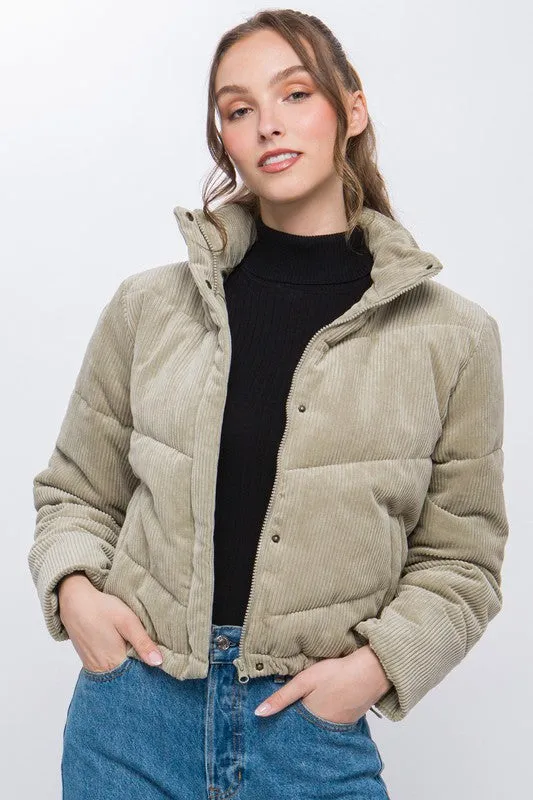 Corduroy Puffer Jacket with Toggle