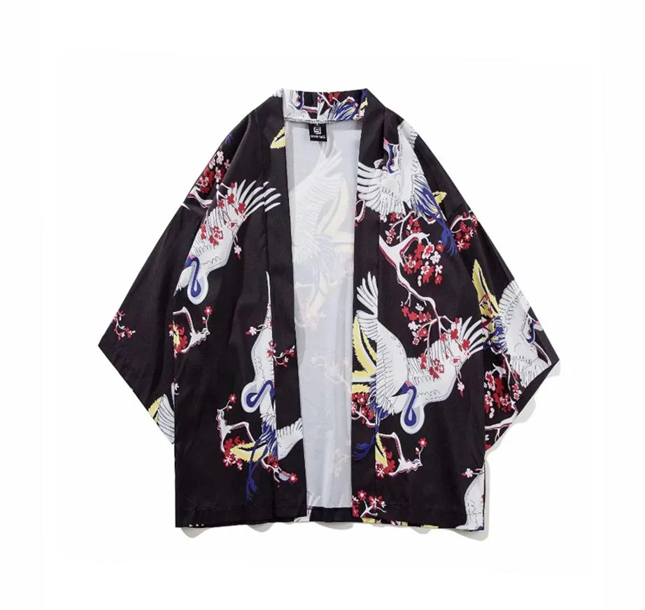 Crane With Flowers Kimono Shirt | Anime Kimono