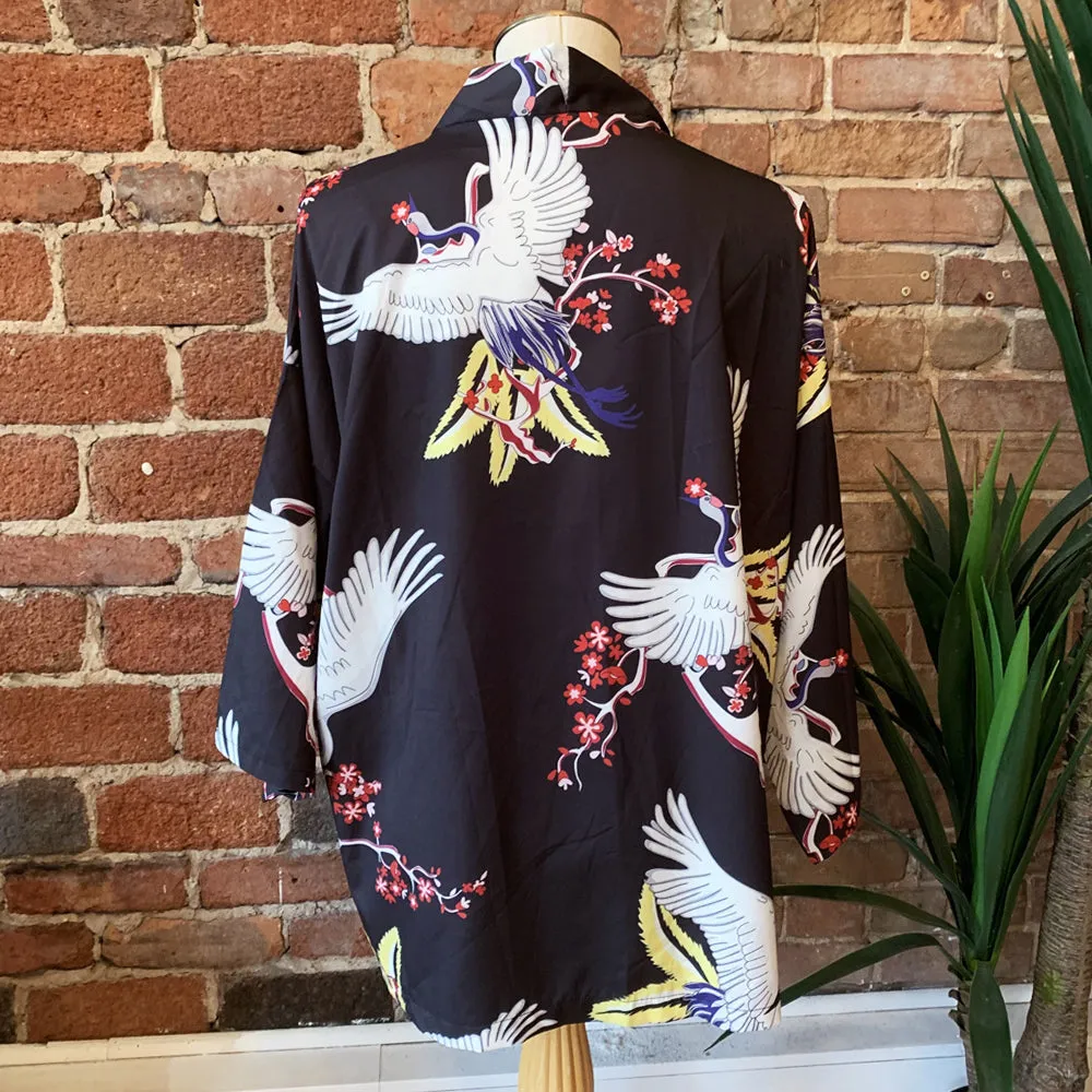 Crane With Flowers Kimono Shirt | Anime Kimono