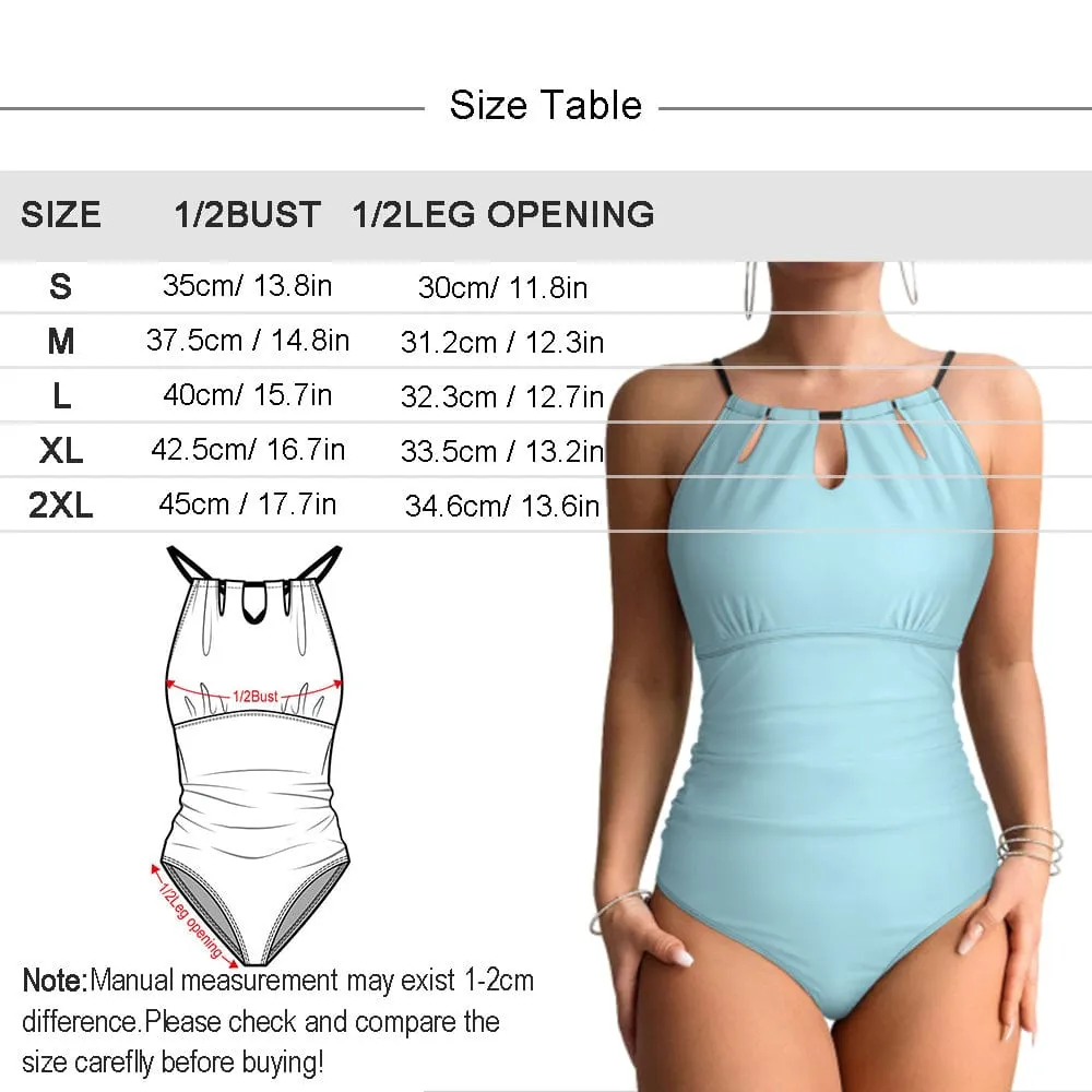 Custom Face Lips Kiss Me Swimsuit Personalized Women's One Piece Backless Tie Swimsuit Face Bathing Suit