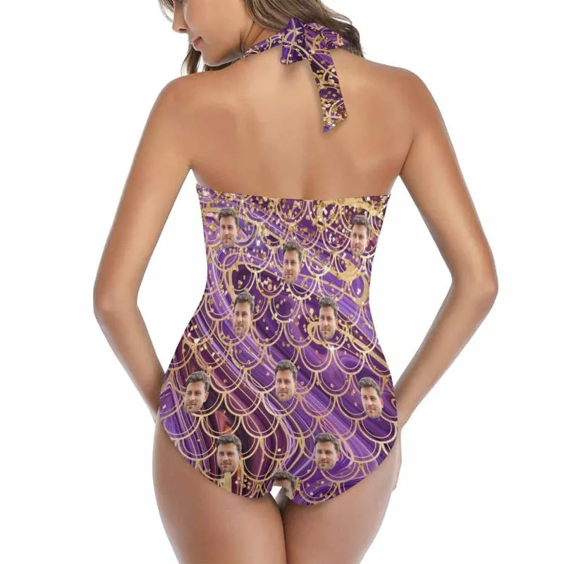 Custom Face Scales Strap Personalized One-piece Retro Bikini Swimsuit & Beach Wrap Set Custom One Piece Bathing Suits