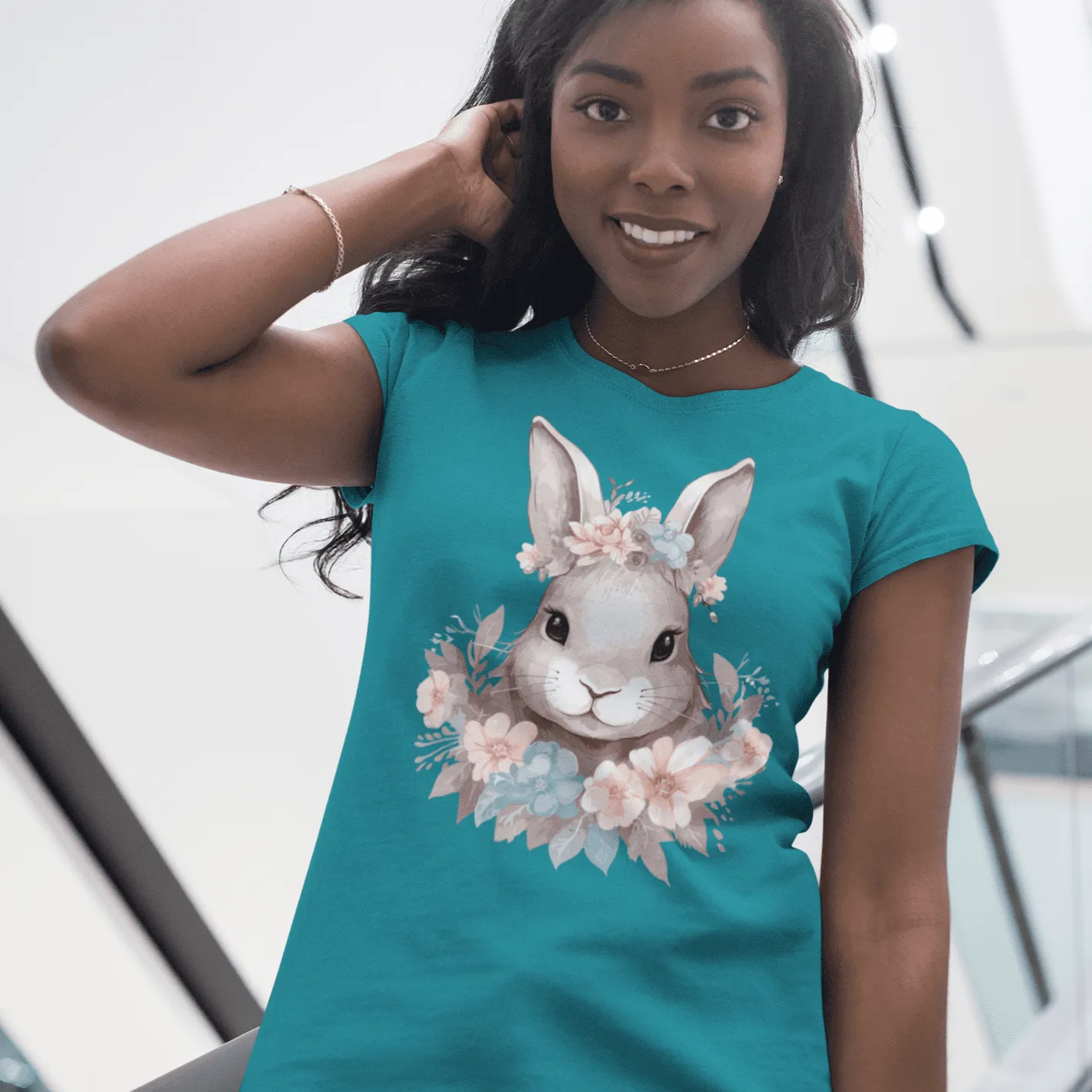 Damen T-Shirt mit Blumen Hase Motiv "Boho Bunny"