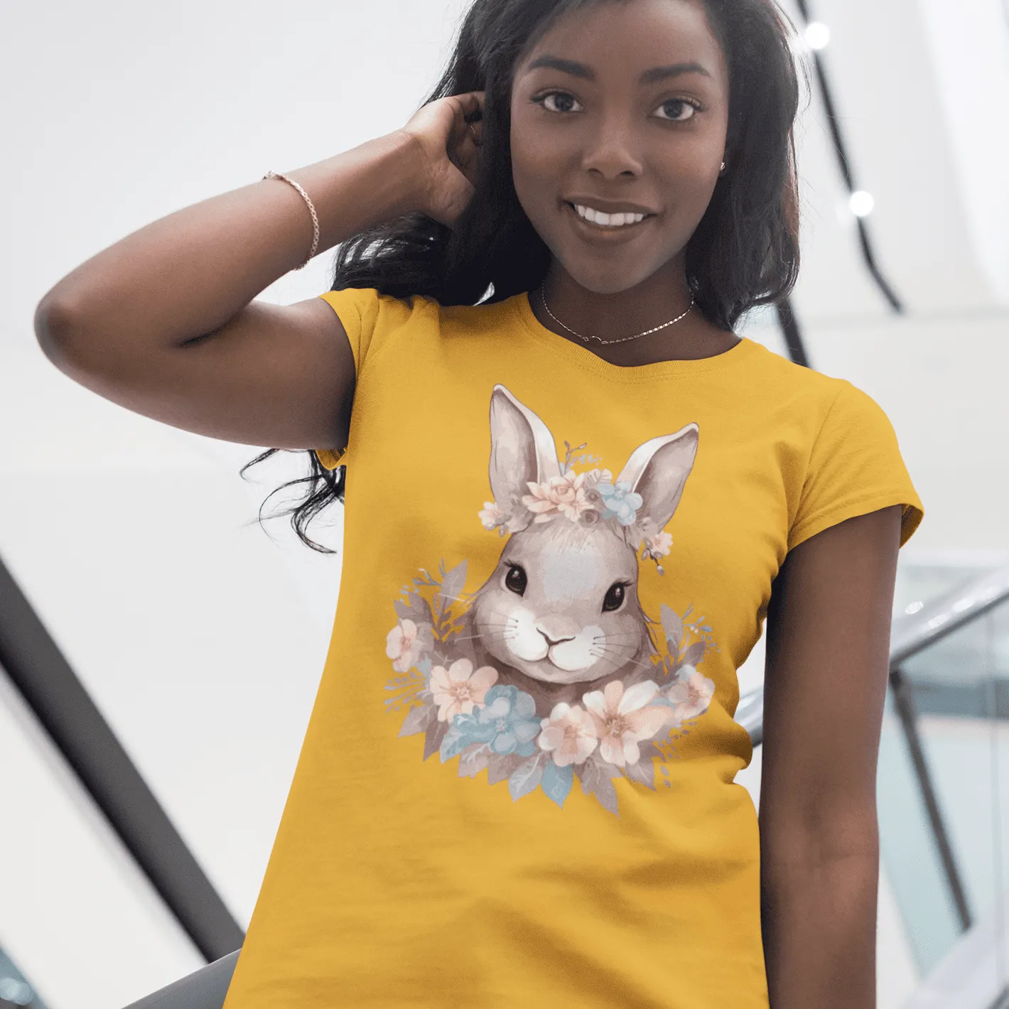 Damen T-Shirt mit Blumen Hase Motiv "Boho Bunny"