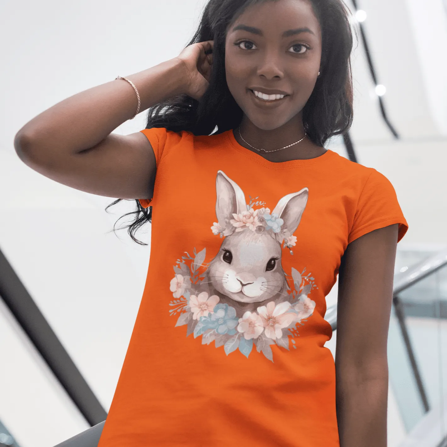 Damen T-Shirt mit Blumen Hase Motiv "Boho Bunny"