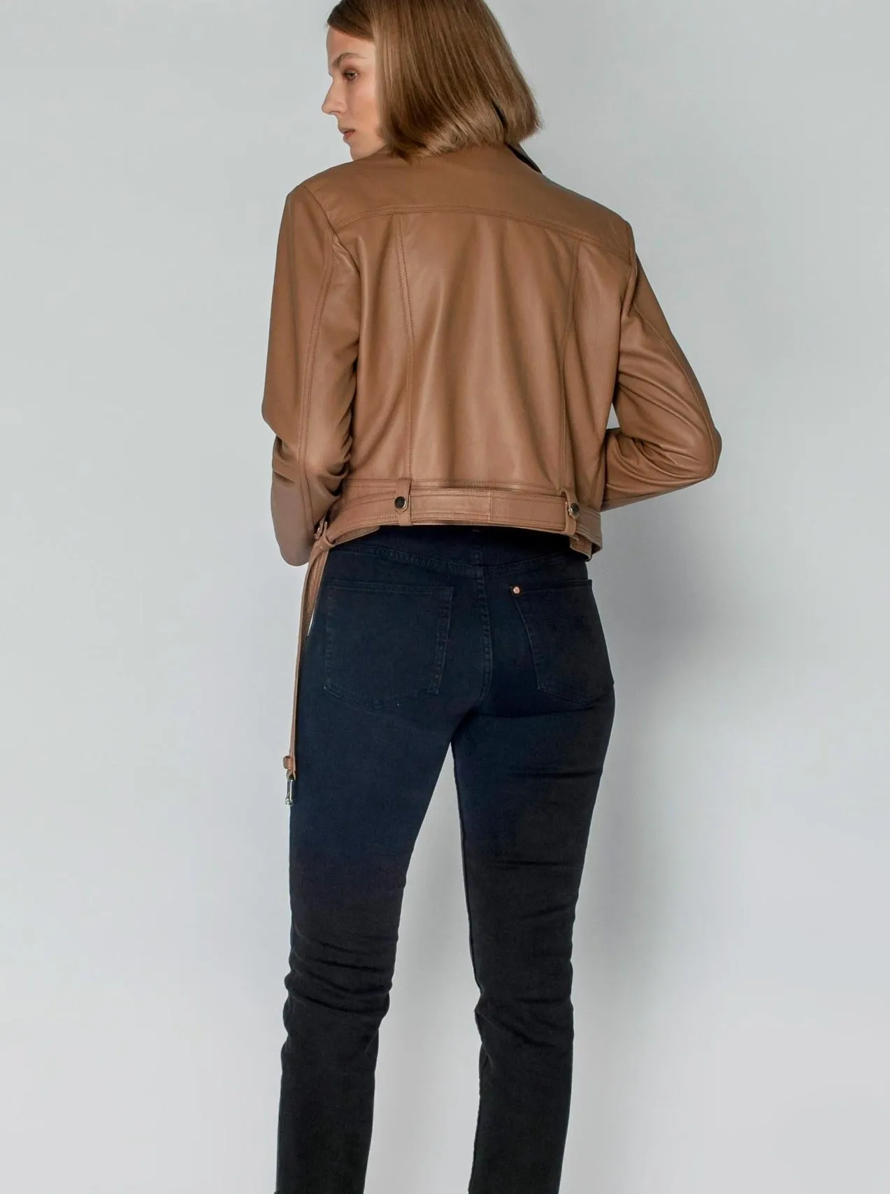 DARCY LEATHER BIKER JACKET - MOCHA