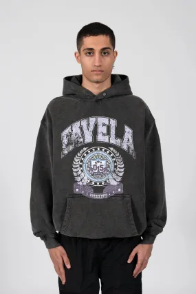 FAVELA UNIVERSITY BLACK WASHED HOODIE