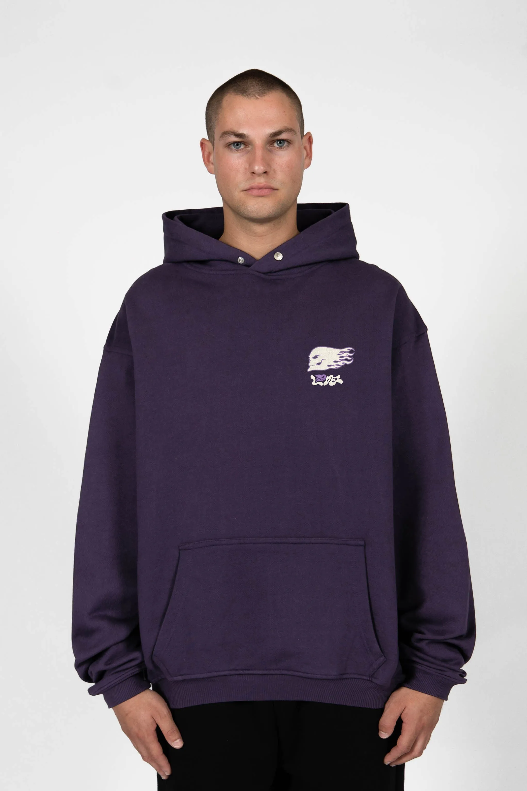 FLAMED HEART PLUM SNAP BUTTON HOODIE