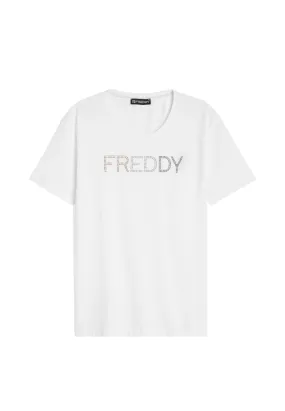 Freddy women's short sleeve t-shirt with metal studs S4WCXT1 W white