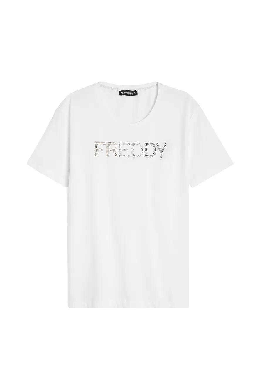 Freddy women's short sleeve t-shirt with metal studs S4WCXT1 W white